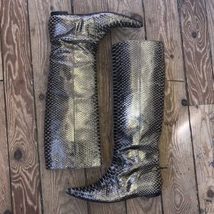 Devi Korell Metallic Gold Python Snake Skin Boots
